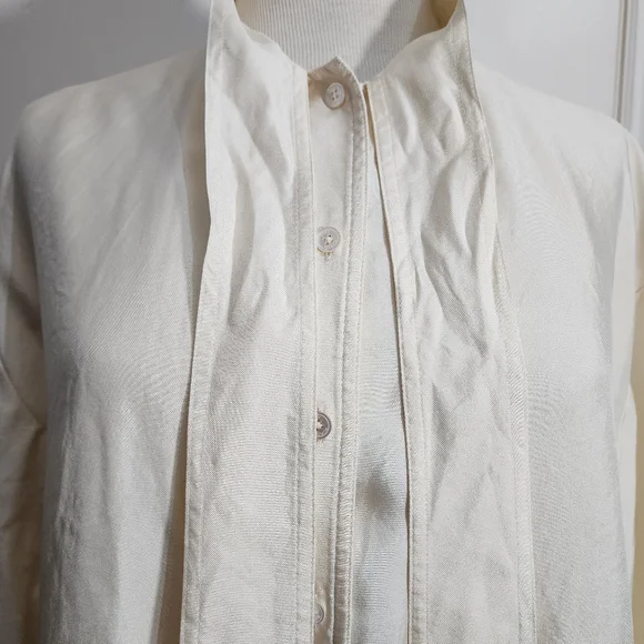 Tory Burch Ivory Cream Silk Blouse Bow Tie Long Sleeve Button Front Size 14 - Picture 5 of 12